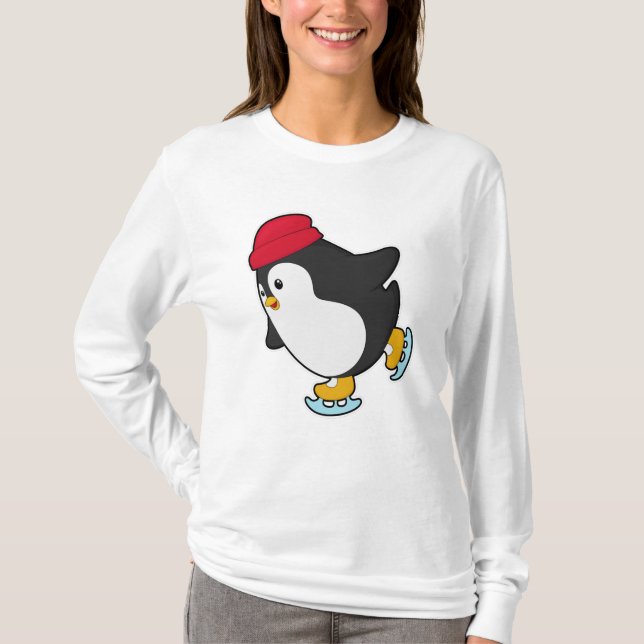 Pinguin bei Ice Skaten mit Hut T-Shirt (Vorderseite)