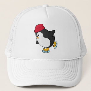 Pinguin bei Ice Skaten mit Hut Truckerkappe