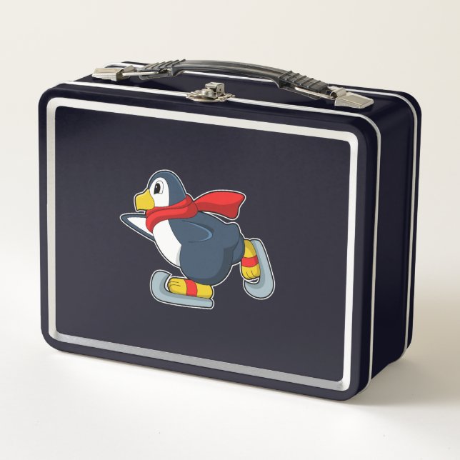 Pinguin bei Ice-Skaten mit Ice-Skaten.PNG Metall Brotdose (Vorderseite)