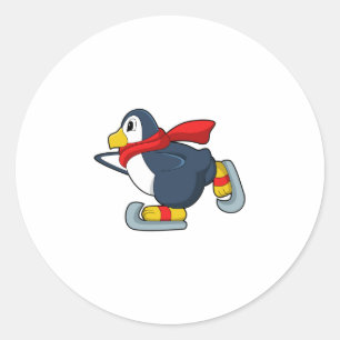 Pinguin bei Ice-Skaten mit Ice-Skaten.PNG Runder Aufkleber