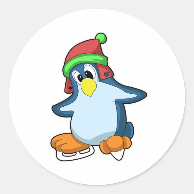 Pinguin bei Ice Skaten mit Ice-Skaten Runder Aufkleber (Vorderseite)