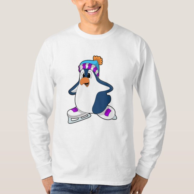 Pinguin bei Ice Skaten mit Ice-Skaten T-Shirt (Vorderseite)