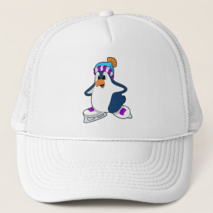 Pinguin bei Ice Skaten mit Ice-Skaten Truckerkappe