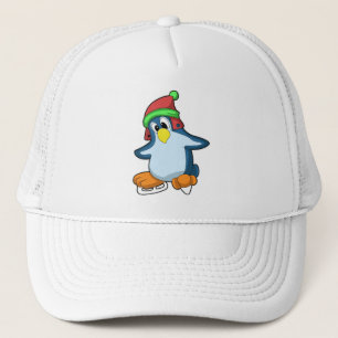 Pinguin bei Ice Skaten mit Ice-Skaten Truckerkappe
