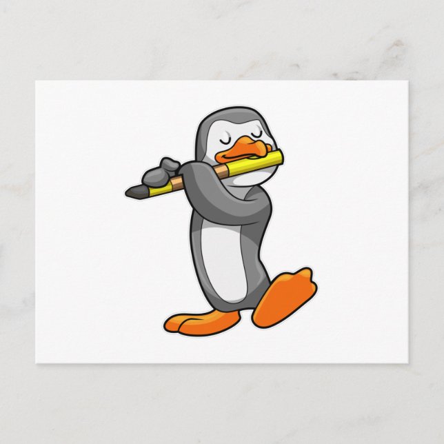 Pinguin bei Musik mit Flute Postkarte (Vorderseite)