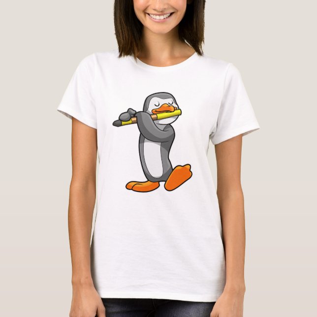 Pinguin bei Musik mit Flute T-Shirt (Vorderseite)