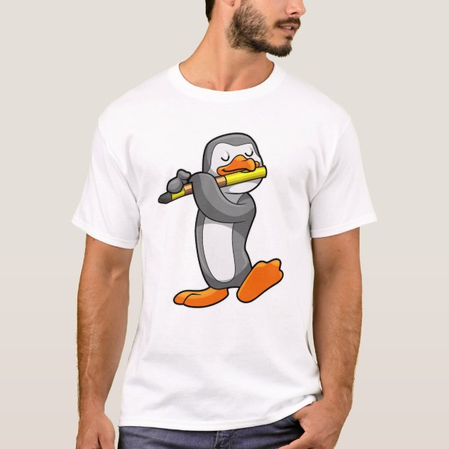 Pinguin bei Musik mit Flute T-Shirt (Vorderseite)