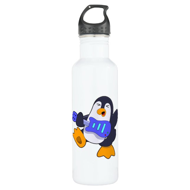 Pinguin bei Musik mit Gitarre Edelstahlflasche (Vorderseite)