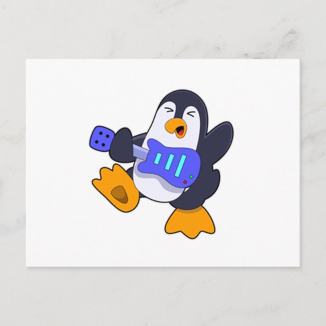 Pinguin bei Musik mit Gitarre Postkarte (Vorderseite)