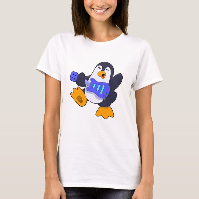 Pinguin bei Musik mit Gitarre T-Shirt (Vorderseite)