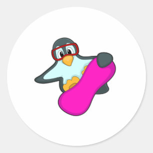 Pinguin bei Snowboard Sports & Ski Gogles Runder Aufkleber