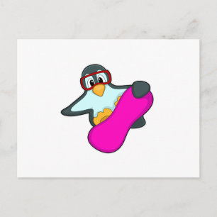 Pinguin bei Snowboard Sports & Skibrille Postkarte