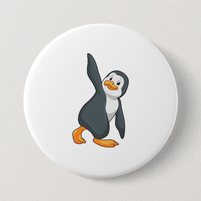 Pinguin bei Yoga-Stretching-Übungen Button (Vorderseite)