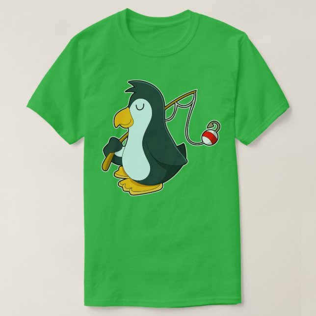 Pinguin beim Angeln mit Angelrute T-Shirt (Design vorne)