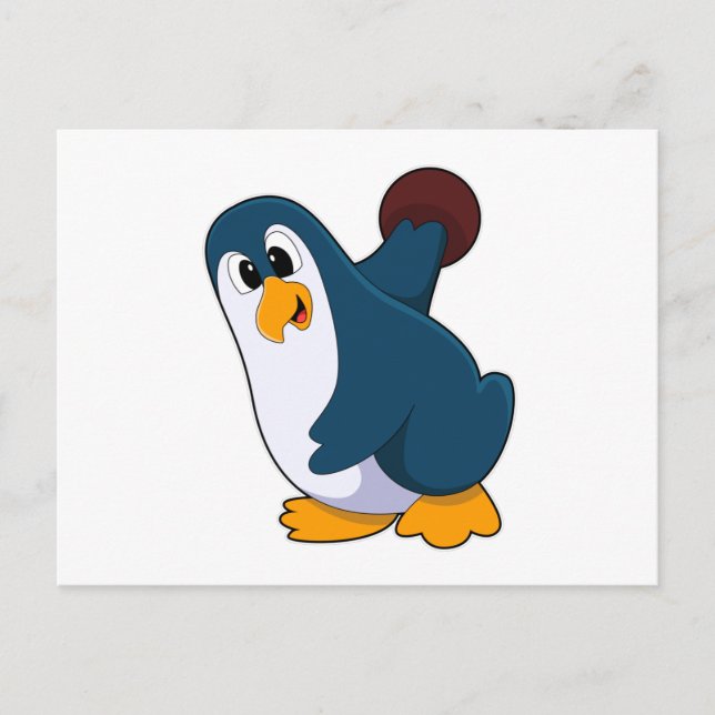 Pinguin beim Bowling mit Bowlingkugel Postkarte (Vorderseite)