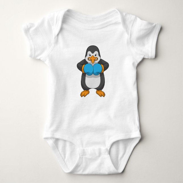 Pinguin beim Boxen mit Boxhandschuhen Baby Strampler (Vorderseite)