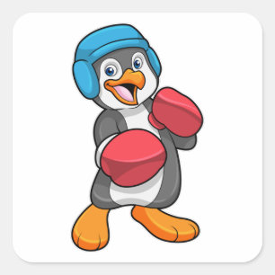 Pinguin beim Boxen mit Boxhandschuhen & Helm Quadratischer Aufkleber
