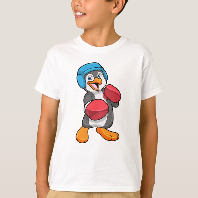 Pinguin beim Boxen mit Boxhandschuhen & Helm T-Shirt (Vorderseite)