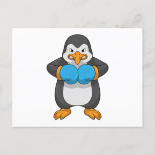 Pinguin beim Boxen mit Boxhandschuhen Postkarte