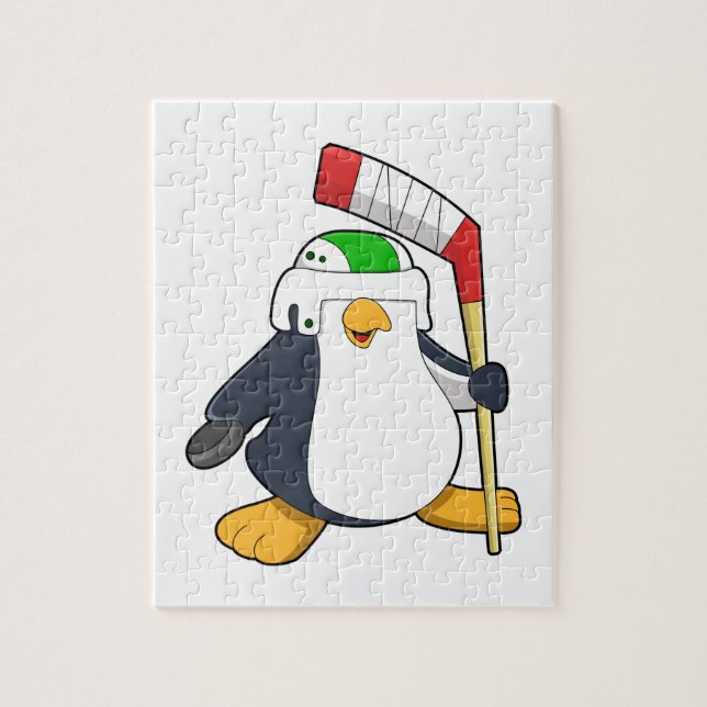 Pinguin beim Eishockey mit Eishockeyschläger (Vertikal)