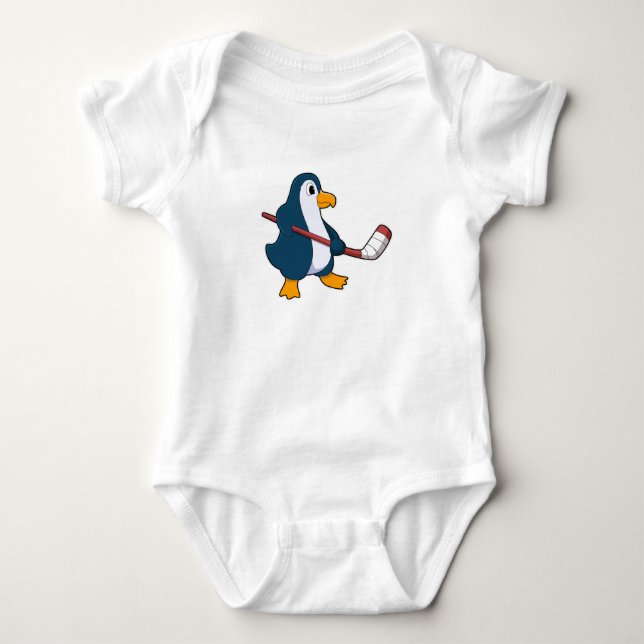 Pinguin beim Eishockey mit Eishockeyschläger Baby Strampler (Vorderseite)
