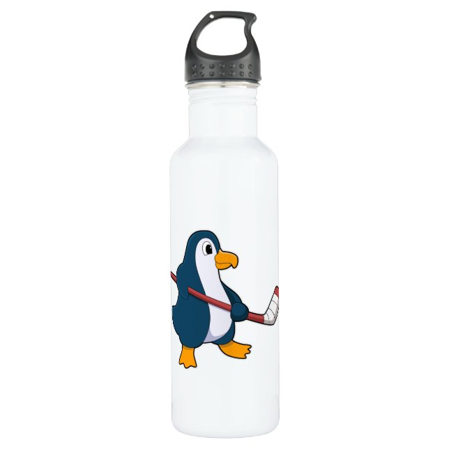 Pinguin beim Eishockey mit Eishockeyschläger Edelstahlflasche (Vorderseite)