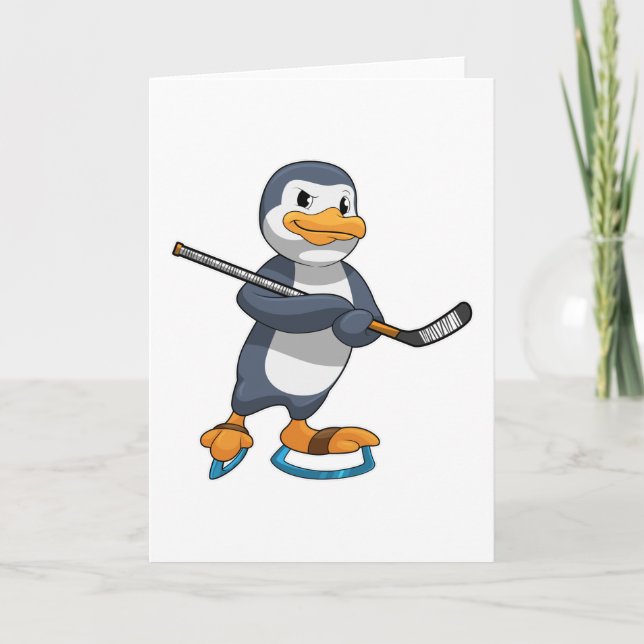 Pinguin beim Eishockey mit Eishockeyschläger Karte (Vorderseite)