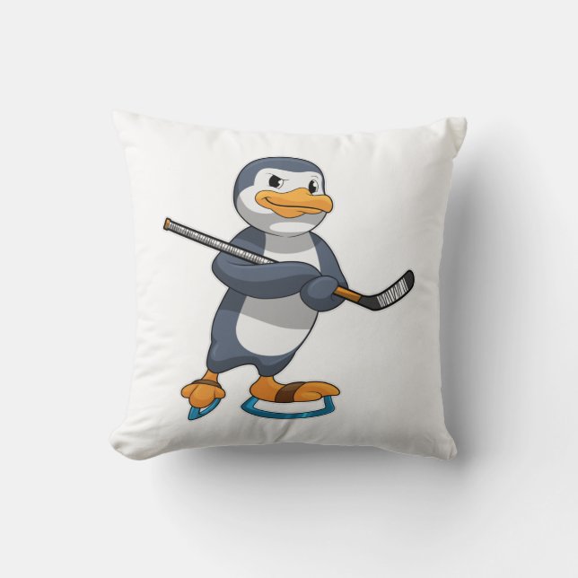 Pinguin beim Eishockey mit Eishockeyschläger Kissen (Vorderseite)