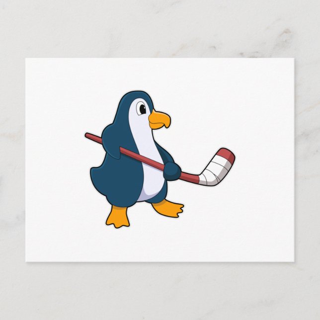 Pinguin beim Eishockey mit Eishockeyschläger Postkarte (Vorderseite)