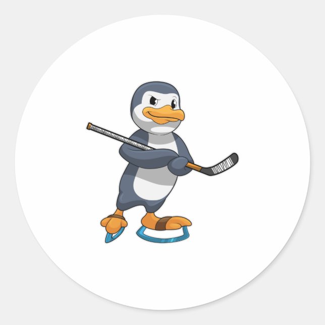 Pinguin beim Eishockey mit Eishockeyschläger Runder Aufkleber (Vorderseite)