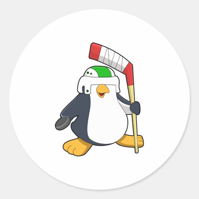 Pinguin beim Eishockey mit Eishockeyschläger Runder Aufkleber (Vorderseite)
