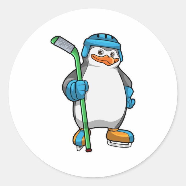 Pinguin beim Eishockey mit Eishockeyschläger Runder Aufkleber (Vorderseite)