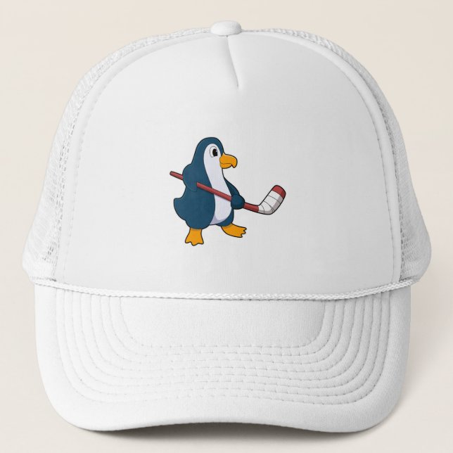 Pinguin beim Eishockey mit Eishockeyschläger Truckerkappe (Vorderseite)