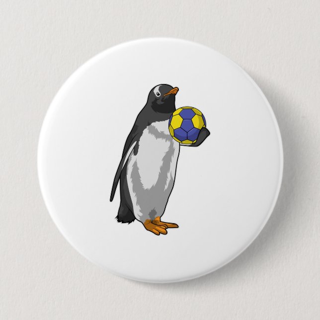 Pinguin beim Handball Sports Button (Vorderseite)