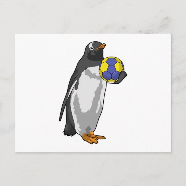 Pinguin beim Handball Sports Postkarte (Vorderseite)