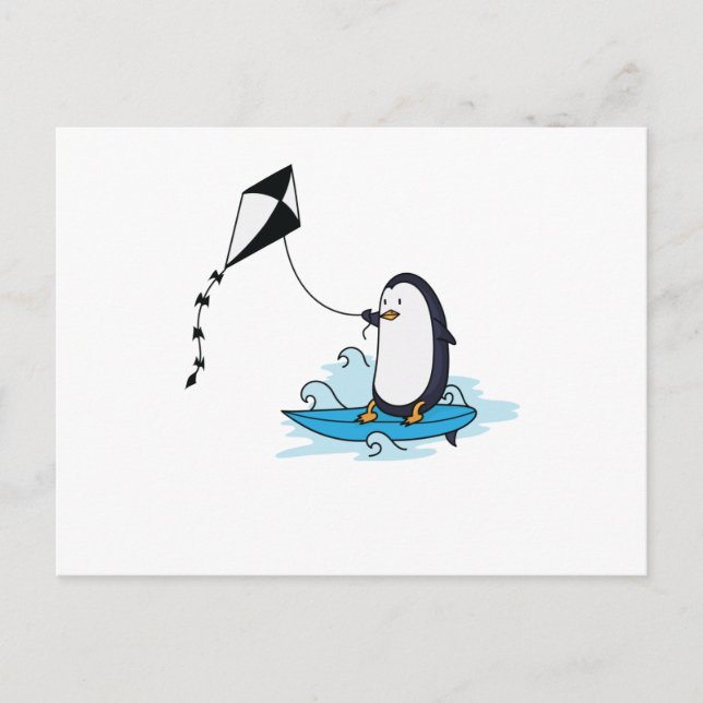 Pinguin beim Kitesurfen Postkarte (Vorderseite)