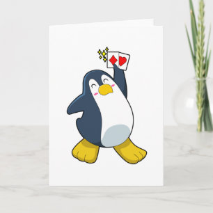 Pinguin beim Poker mit Pokerkarten Karte