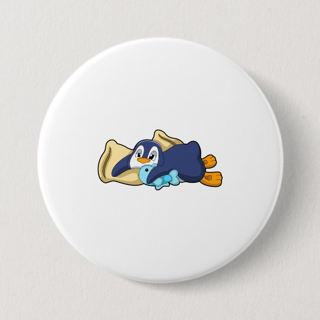 Pinguin beim Schlafen mit Kissen Button (Vorderseite)