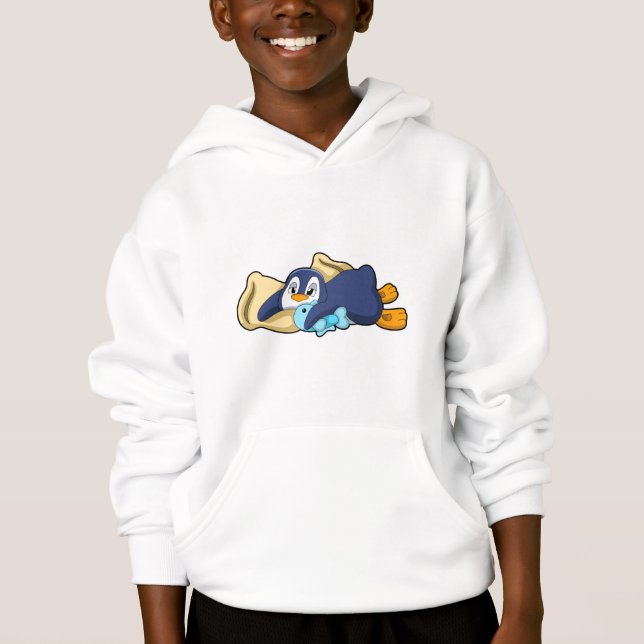 Pinguin beim Schlafen mit Kissen Hoodie (Vorderseite)