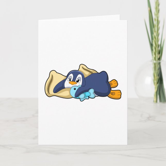 Pinguin beim Schlafen mit Kissen Karte (Vorderseite)