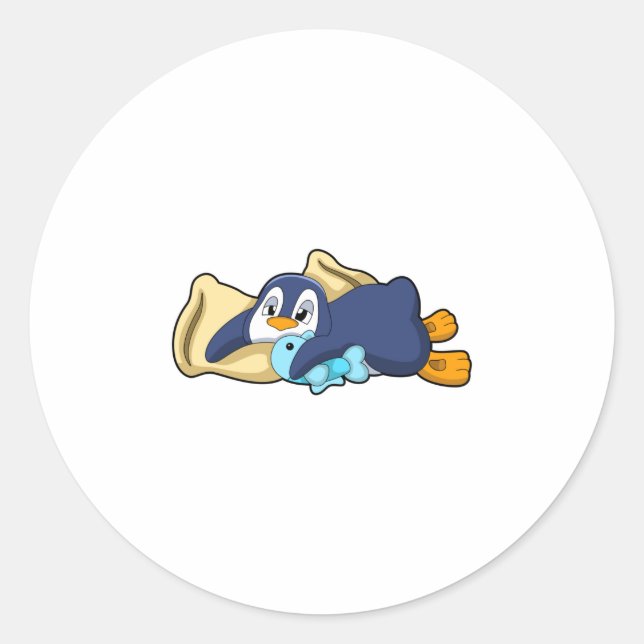 Pinguin beim Schlafen mit Kissen Runder Aufkleber (Vorderseite)