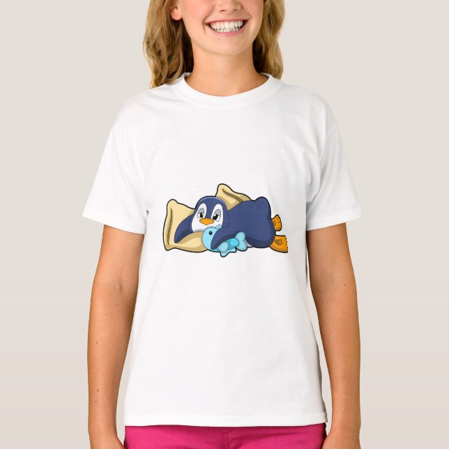Pinguin beim Schlafen mit Kissen T-Shirt (Vorderseite)