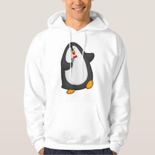 Pinguin beim Singen mit Mikrofon und Krawatte Hoodie