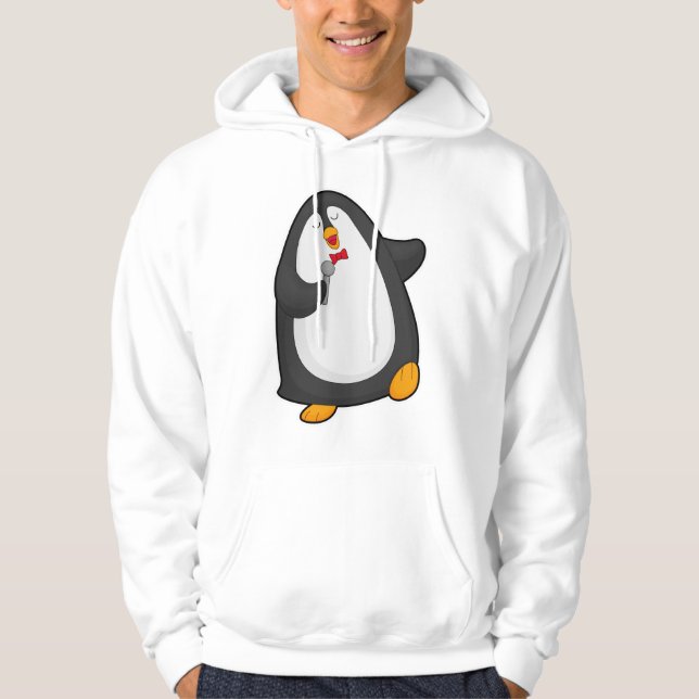 Pinguin beim Singen mit Mikrofon und Krawatte Hoodie (Vorderseite)