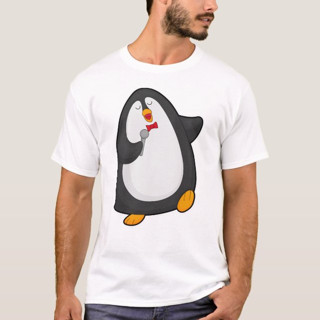 Pinguin beim Singen mit Mikrofon und Krawatte T-Shirt (Vorderseite)