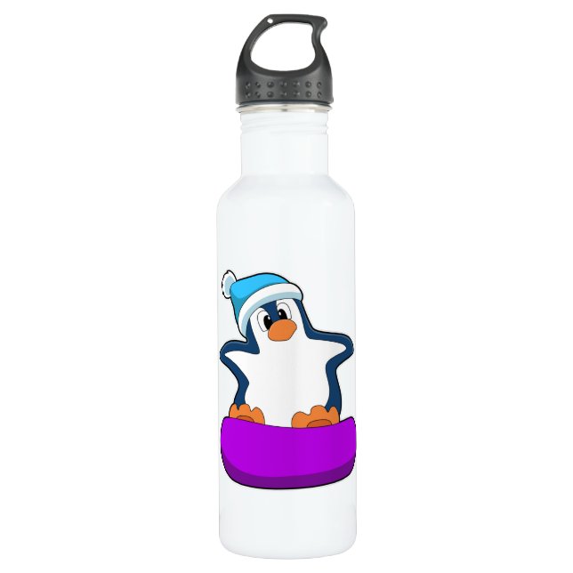 Pinguin beim Snowboarden mit Snowboard Edelstahlflasche (Vorderseite)