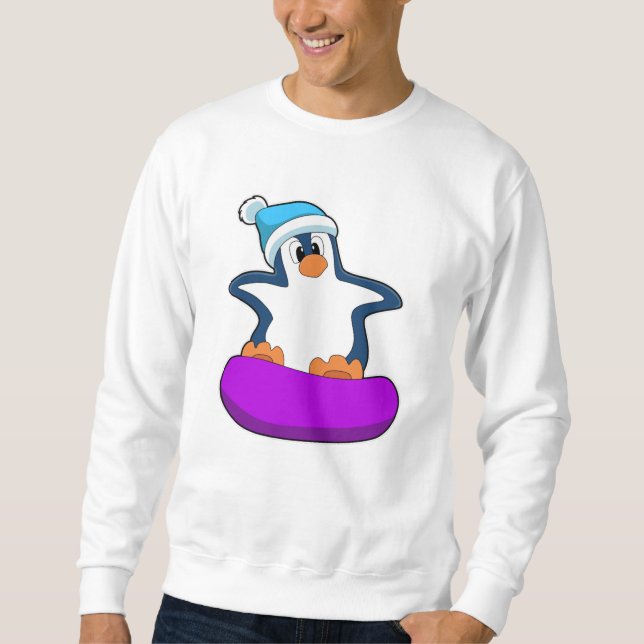 Pinguin beim Snowboarden mit Snowboard Sweatshirt (Vorderseite)