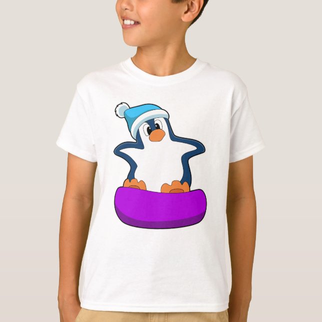 Pinguin beim Snowboarden mit Snowboard T-Shirt (Vorderseite)