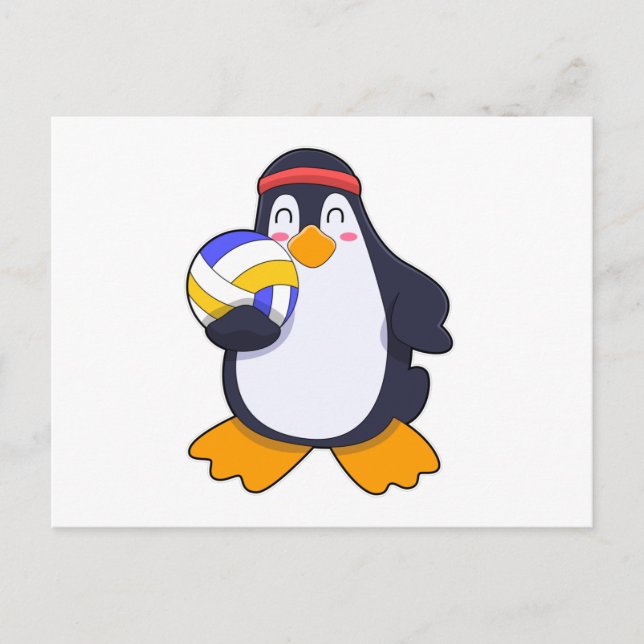 Pinguin beim Volleyball-Sport Postkarte (Vorderseite)