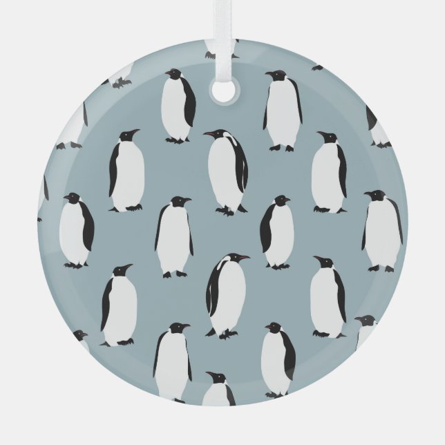 Pinguin Bird Animal Niedlich Pattern Ornament Aus Glas (Vorderseite)